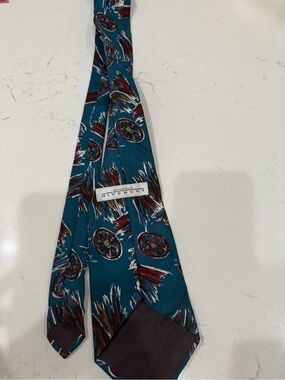 Givenchy Teal Medallion Print Silk Tie with Burgundy & Navy Accents